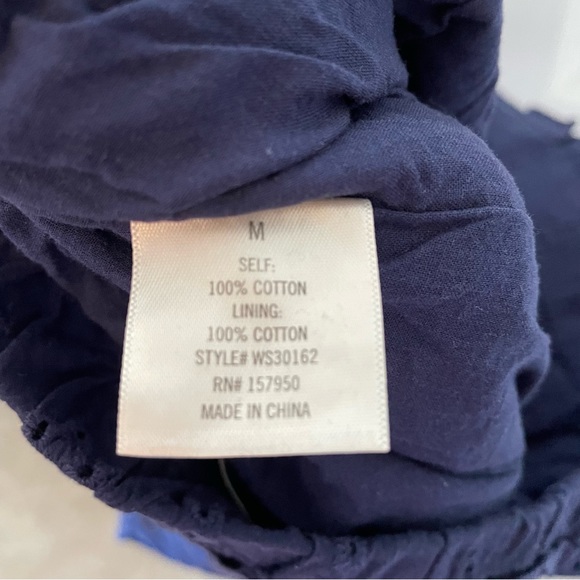 Mi Ami Navy Blue Eyelet Lace 100% Cotton Paper Bag Shorts Size Medium - Picture 5 of 6